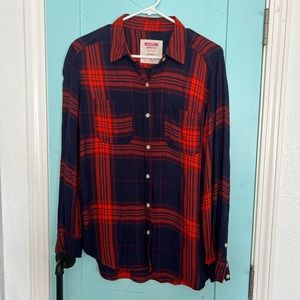 Womens Mossimo Red and Blue Flannel Button Down Shirt-Medium
